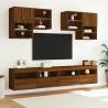 6 Piece TV Wall Cabinet Set with LED Lights - Brown Oak