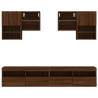 6 Piece TV Wall Cabinet Set with LED Lights - Brown Oak