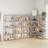 5-Layer Shelves - Silver Steel & Engineered Wood (5 pcs)