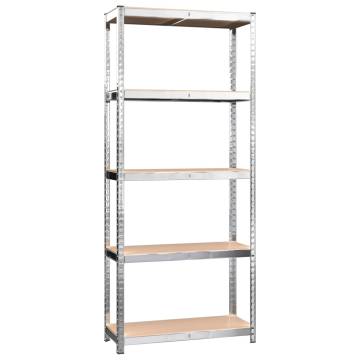 5-Layer Shelves - Silver Steel & Engineered Wood (5 pcs)