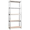 5-Layer Shelves - Silver Steel & Engineered Wood (5 pcs)