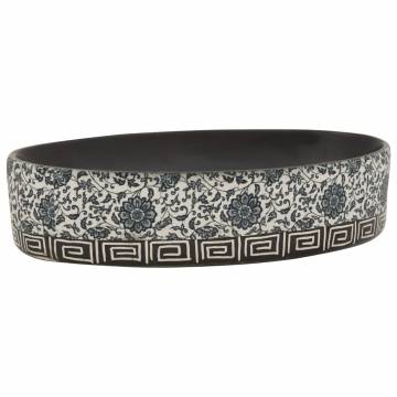 Chic Black & Blue Oval Countertop Basin - 56.5x36.5 cm