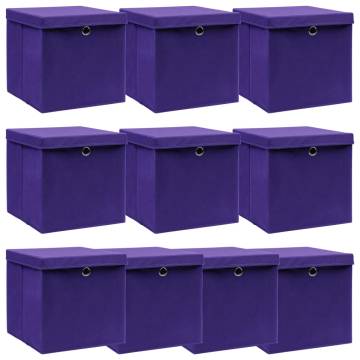 Purple Storage Boxes with Lids - 10 pcs, 32x32x32 cm