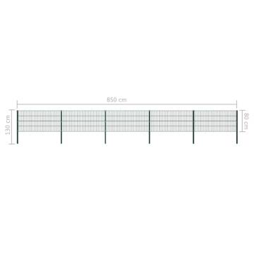 Iron Fence Panel Set with Posts - 8.5x0.8 m Green