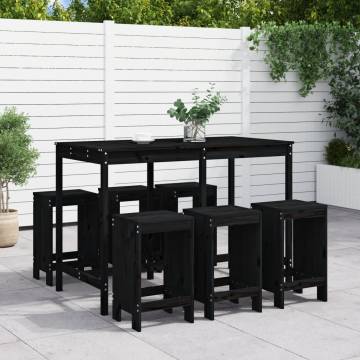 7 Piece Garden Bar Set - Black Solid Wood Pine | HipoMarket UK