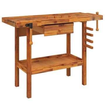 Workbench with Drawer & Vices - Solid Acacia Wood 124x52 cm