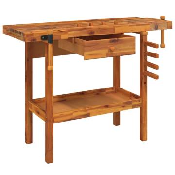Workbench with Drawer & Vices - Solid Acacia Wood 124x52 cm