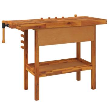 Workbench with Drawer & Vices - Solid Acacia Wood 124x52 cm