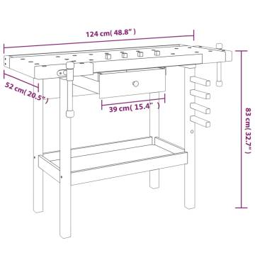 Workbench with Drawer & Vices - Solid Acacia Wood 124x52 cm