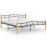 Bed Frame Black Metal and Solid Oak Wood 200x200 cm Colour light brown Size 200 x 200 cm 