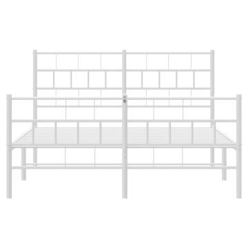 Elegant White Metal Bed Frame with Headboard & Footboard - 140x200 cm