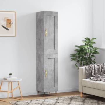 Stylish Highboard Concrete Grey | 34.5x34x180 cm Engineered Wood