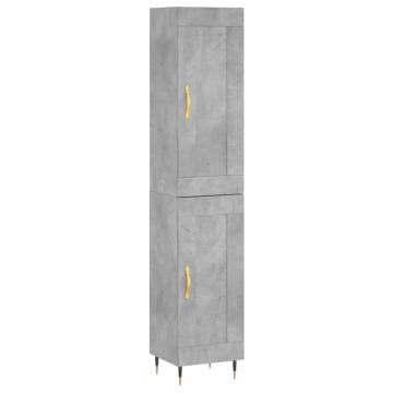 Stylish Highboard Concrete Grey | 34.5x34x180 cm Engineered Wood