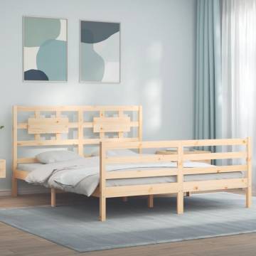 King Size Solid Wood Bed Frame with Headboard - HipoMarket