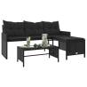 L-Shaped Black Poly Rattan Garden Sofa with Table & Cushions