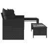 L-Shaped Black Poly Rattan Garden Sofa with Table & Cushions