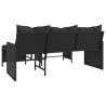 L-Shaped Black Poly Rattan Garden Sofa with Table & Cushions