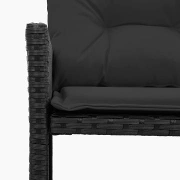 L-Shaped Black Poly Rattan Garden Sofa with Table & Cushions