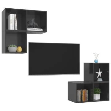 Stylish 4 Piece High Gloss Grey TV Cabinet Set - HipoMarket