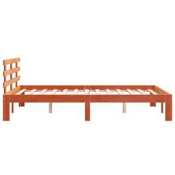 Solid Pine Bed Frame with Headboard - Wax Brown 120x190 cm