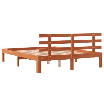 Solid Pine Bed Frame with Headboard - Wax Brown 120x190 cm