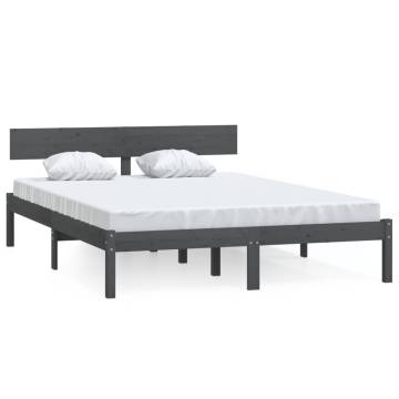 Grey Solid Wood Pine Bed Frame 200x200 cm - Modern Comfort