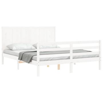 White Bed Frame with Headboard - Solid Wood 160x200 cm