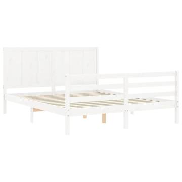 White Bed Frame with Headboard - Solid Wood 160x200 cm