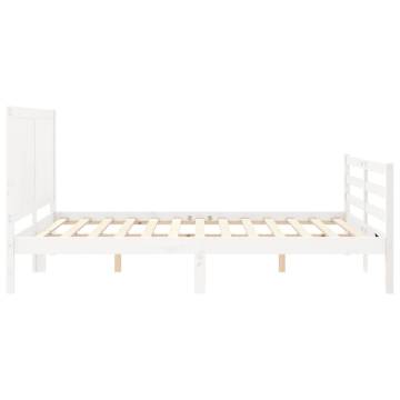 White Bed Frame with Headboard - Solid Wood 160x200 cm