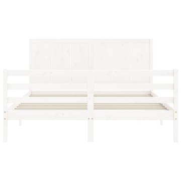 White Bed Frame with Headboard - Solid Wood 160x200 cm