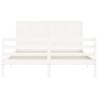 White Bed Frame with Headboard - Solid Wood 160x200 cm