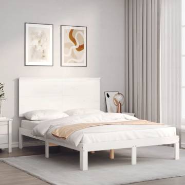 White Bed Frame with Headboard 120x200 cm - Solid Wood Quality