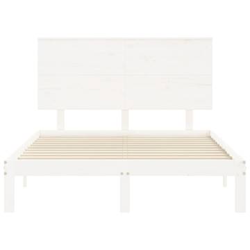 White Bed Frame with Headboard 120x200 cm - Solid Wood Quality