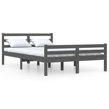 Grey Solid Wood Bed Frame 120x190 cm - Small Double