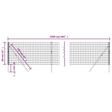 Wire Mesh Fence Anthracite 0.8x25m - Durable Galvanised Steel