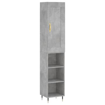 Stylish Highboard in Concrete Grey - 34.5x34x180 cm