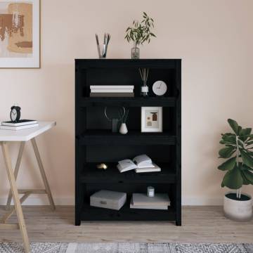 Stylish Black Book Cabinet - Solid Pine Wood 80x35x126 cm