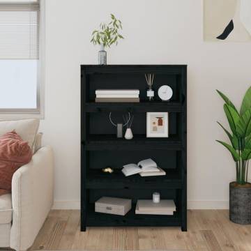 Stylish Black Book Cabinet - Solid Pine Wood 80x35x126 cm