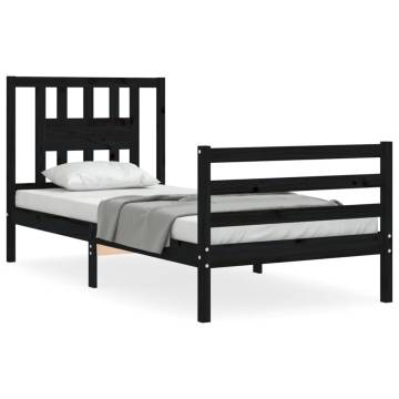 Stylish Black Bed Frame with Headboard - 90x200 cm Pine Wood