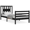 Stylish Black Bed Frame with Headboard - 90x200 cm Pine Wood