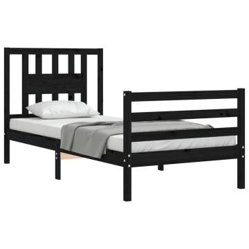 Stylish Black Bed Frame with Headboard - 90x200 cm Pine Wood