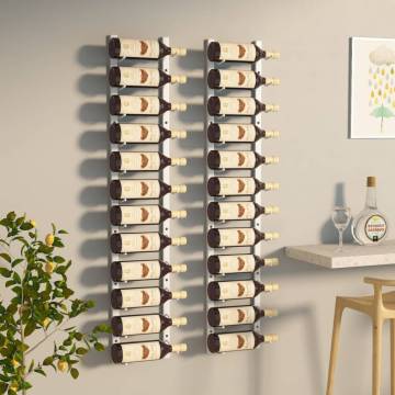 Wall Mounted Wine Rack for 12 Bottles - White Iron - 2 pcs