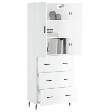 Stylish Highboard High Gloss White - 69.5x34x180 cm