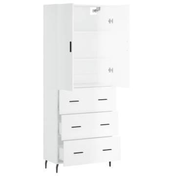 Stylish Highboard High Gloss White - 69.5x34x180 cm