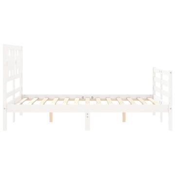 White Small Double Bed Frame with Headboard | Solid Wood