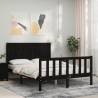 Black Bed Frame with Headboard 140x190 cm - Solid Wood