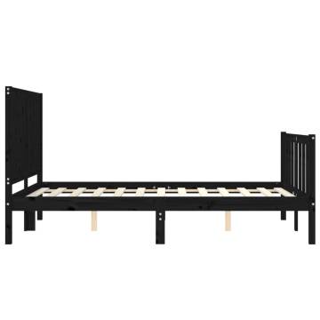 Black Bed Frame with Headboard 140x190 cm - Solid Wood