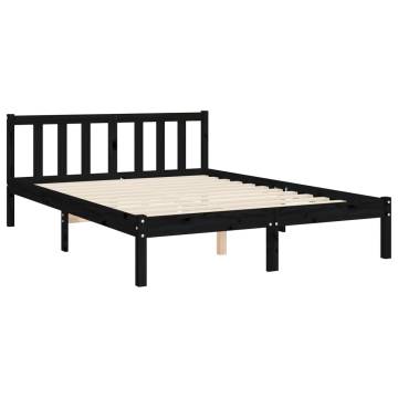 Black Bed Frame with Headboard 140x190 cm - Solid Wood