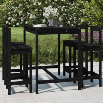 5 Piece Garden Bar Set in Black Solid Pine Wood | Hipomarket