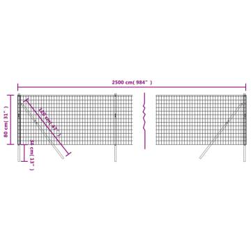 Wire Mesh Fence Anthracite 0.8x25m Galvanised Steel - Secure & Durable